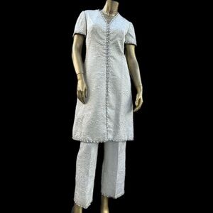 VTG NAT KAPLAN NEW YORK 2-PIECE HOSTESS TUNIC & PANT  SET EMBELLISHED QUILTED